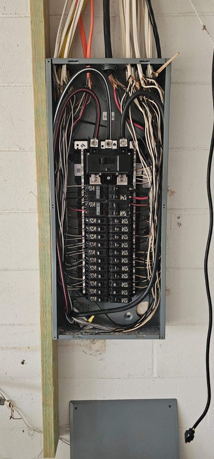 Residential breaker panel with full circuit wiring